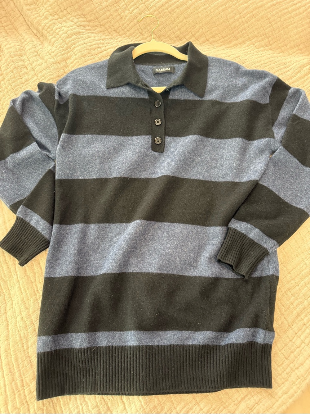 NAADAM Blue Wide-Stripe Cashmere Polo Sweater NWOT